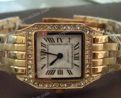 Replica Cartier Diamond Bezel Tank White Face Ladies Watch